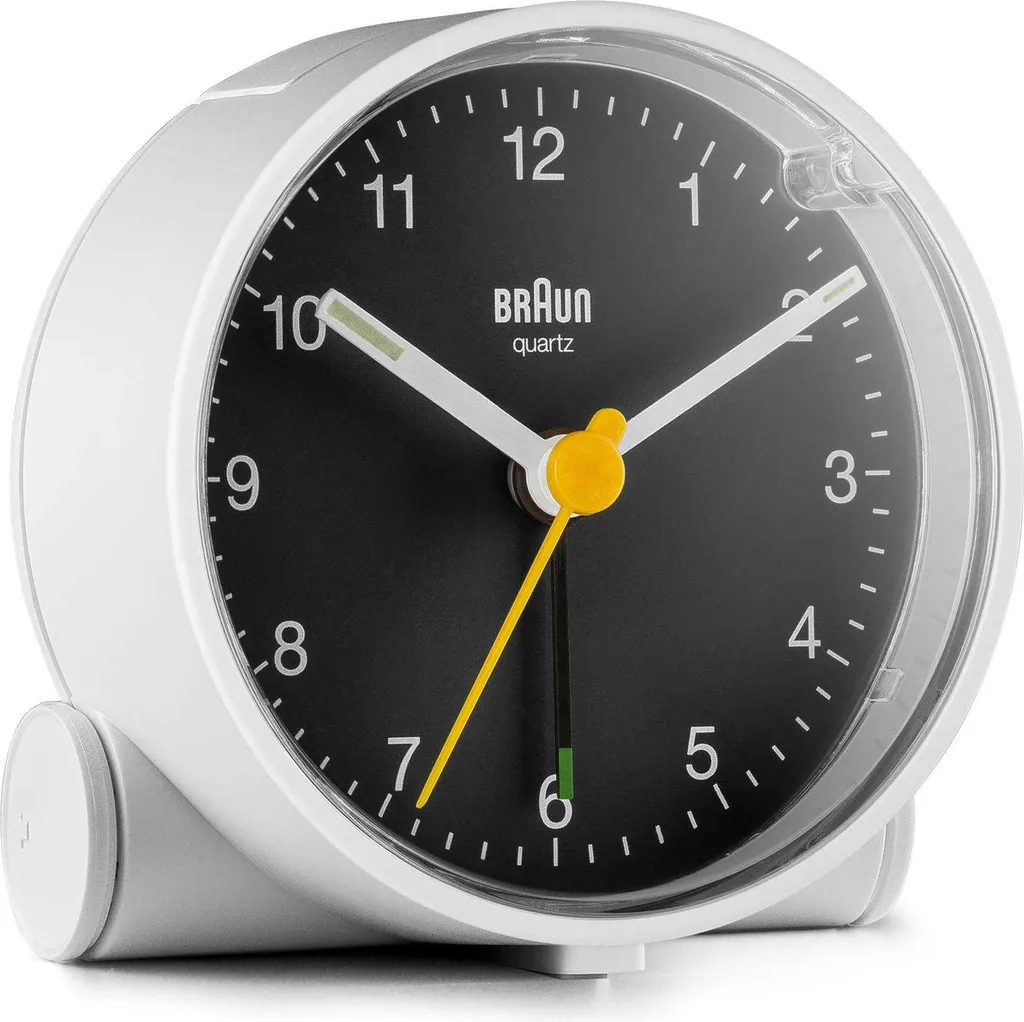 Petit réveil à quartz Braun BC 01 WB blanc pour lecture facile de nuit