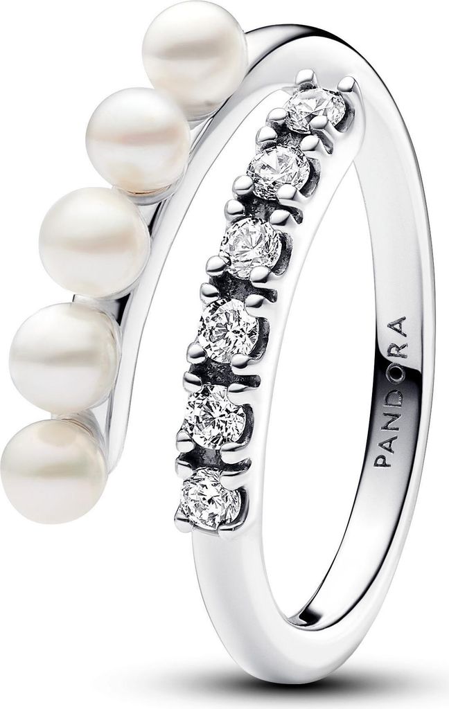 Pandora Behandelte Süßwasserzuchtperlen & Pavé Offener Ring 193145C01 Damenring, Ringgröße:56