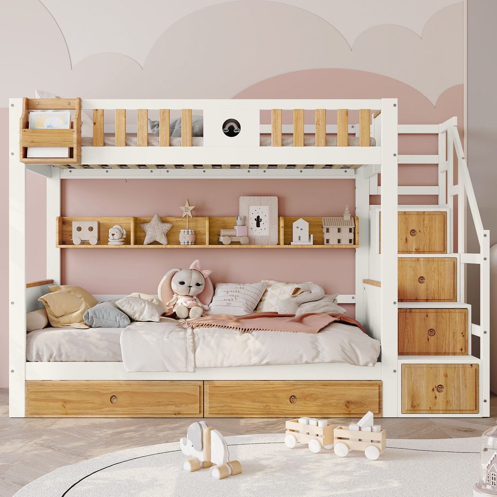 Etagenbett 90x200cm Kinderbett (Ohne Matratze) mit Treppe Produktbild 2