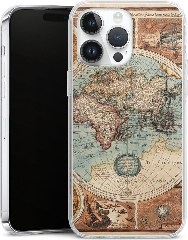 DeinDesign Handyhülle für Apple iPhone 14 Pro Max Silikon Hülle Case Smartphone Schutzhülle Landkarte Vintage Weltkarte