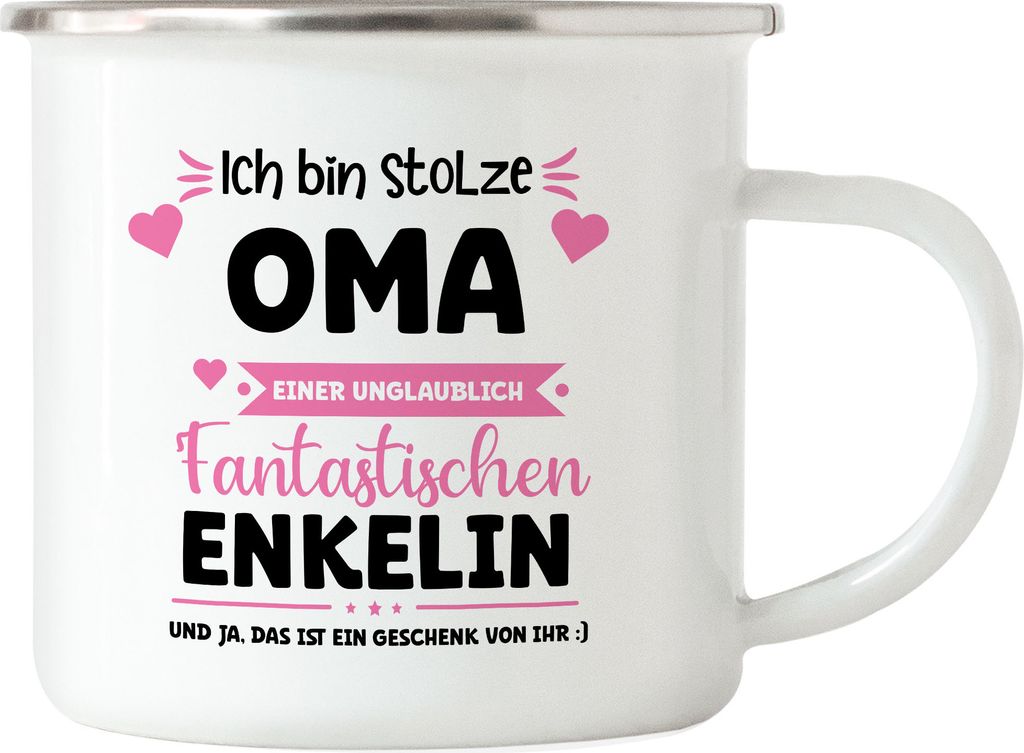 Ich bin stolze Oma Emaille Tasse Geschenk Muttertag Oma Enkelin Geburtstag