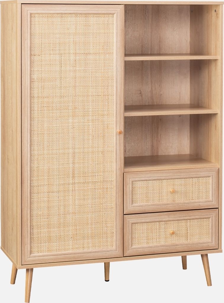 sweeek - Highboard mit Rattan-Geflecht und Holzdekor 1 Tür, Produktbild 
