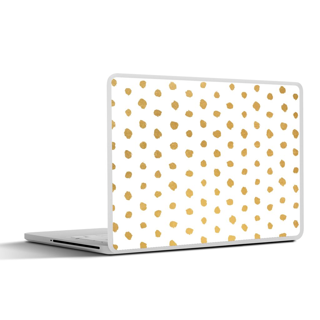 MuchoWow Laptop Aufkleber Sticker Cover Gold - Weiß - Tupfen - Muster 30x21 cm - Sticker für Laptop - Selbstklebend