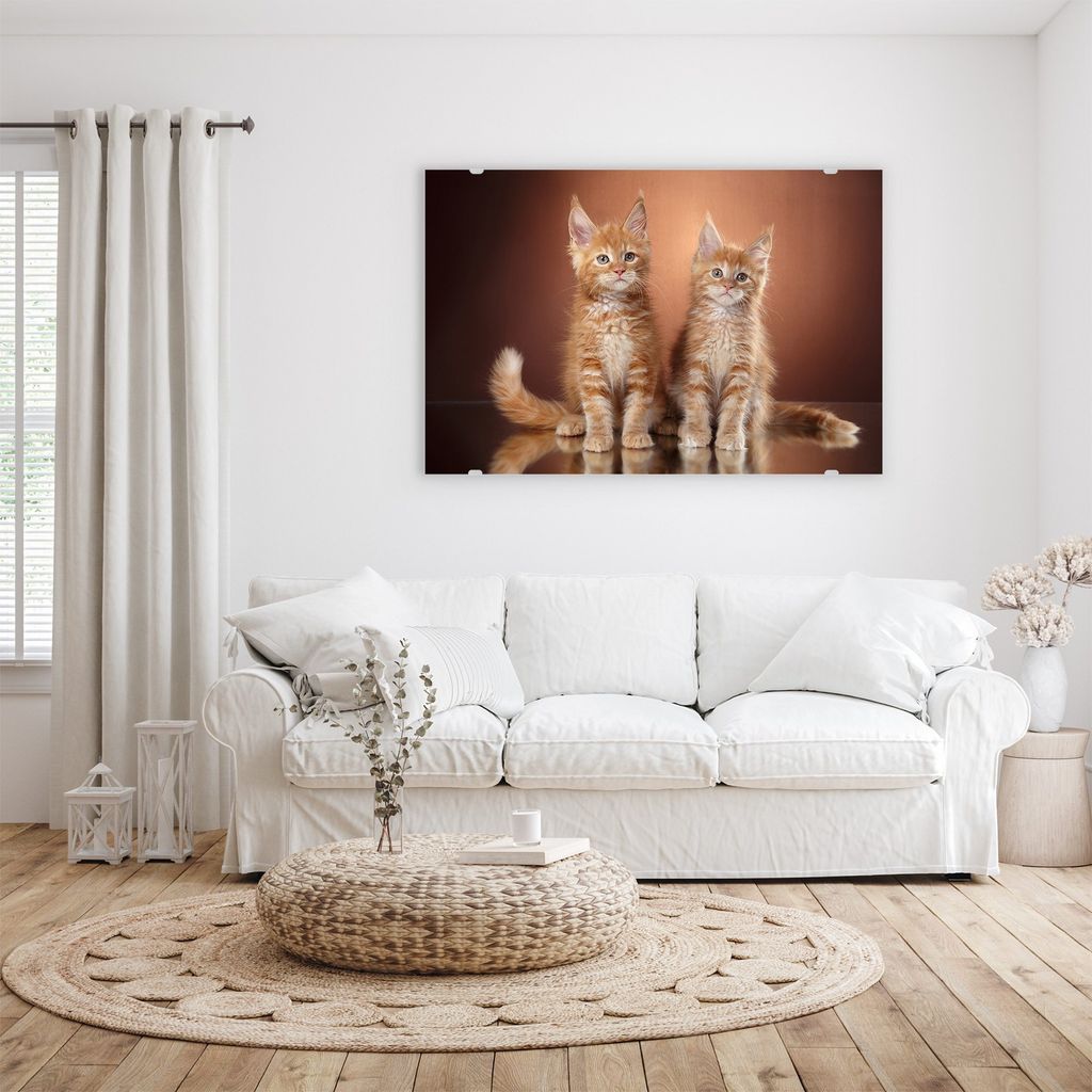 Glasbild Wandbild Katzenpäärchen 120x80cm in XXL für Wohnzimmer, Schlafzimmer, Badezimmer, Flur