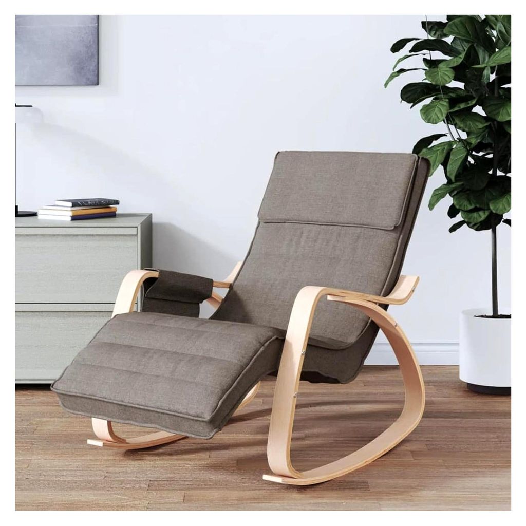 Schaukelstuhl in Taupe mit Stoffbezug, Armlehnsessel, Relaxsessel für Schlafzimmer und Wohnzimmer