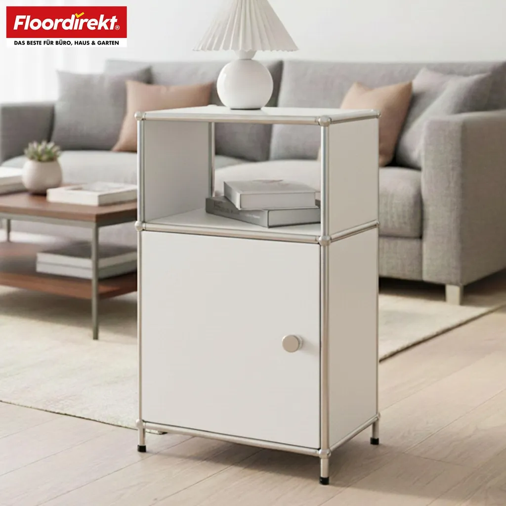 Table d'appoint design 40x40x65 cm blanche avec compartiment fermé fixe - 2