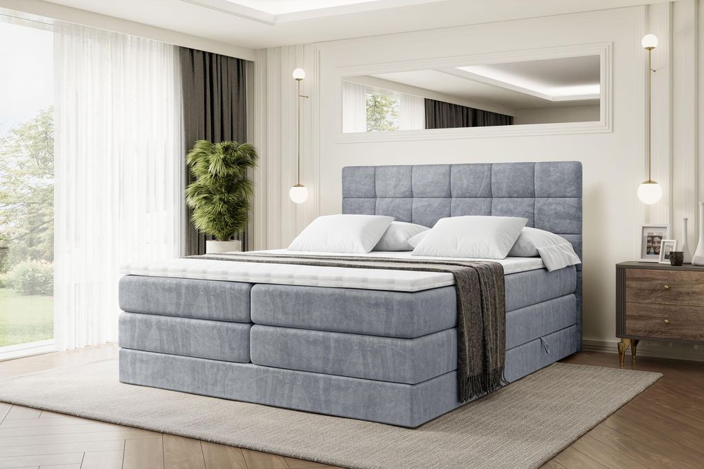 ALTDECOR Boxspringbett mit Matratze und Lattenrost - BRUGO KING - 120x200 cm - Grau Samt - Topper, Polsterbett mit Bettkasten, Bett mit Stauraum H3...