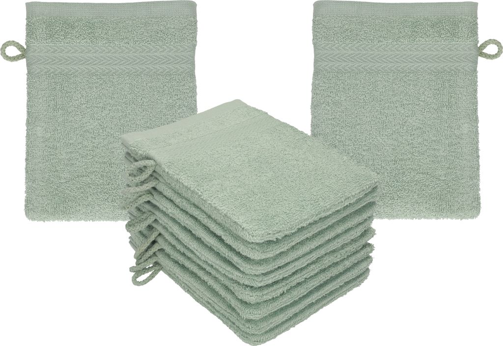 Lot De 10 Gants De Toilette 16x21 Cm - 100% Coton Premium, Vert Émeraude Ou Bleu Royal