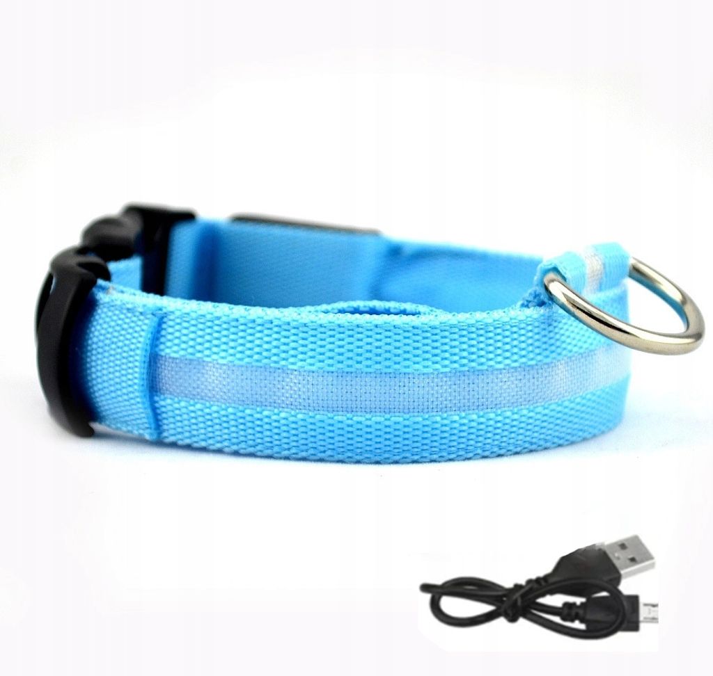 Wasserdichtes LED-Hundehalsband mit USB-Kabel, BLAU XL Produktbild 