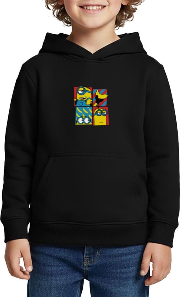 Spreadshirt Minions Stuart Bob Kevin Humor Despicable Me Kinder Premium Hoodie, 110/116 (4 Jahre), Schwarz