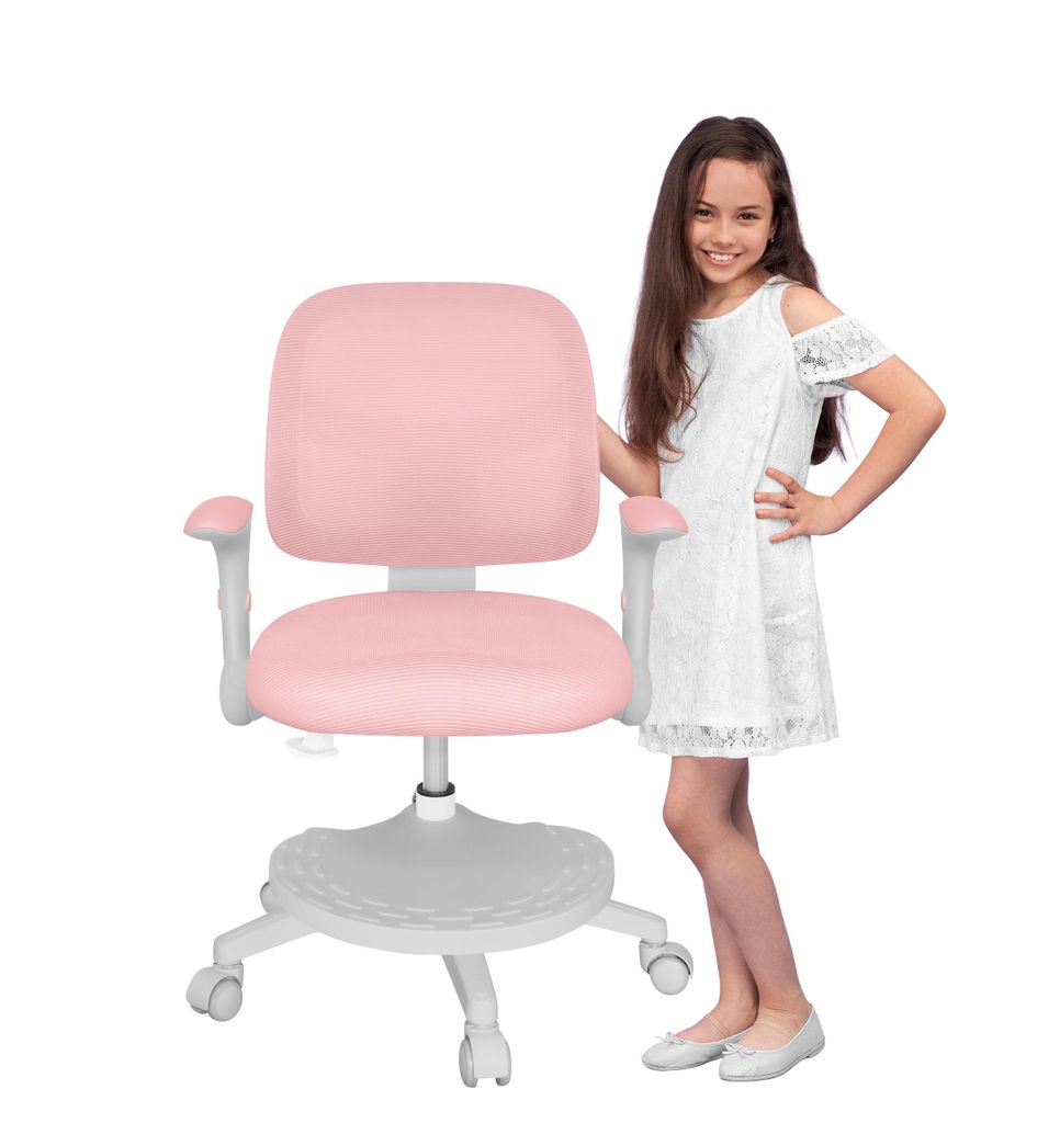 Mark Adler Junior 5.0 | Kinder Schreibtischstuhl Ergonomischer Kinderdrehstuhl | Fußablage | Sitztiefe einstellen | Verstellbare Armlehnen | Rosa