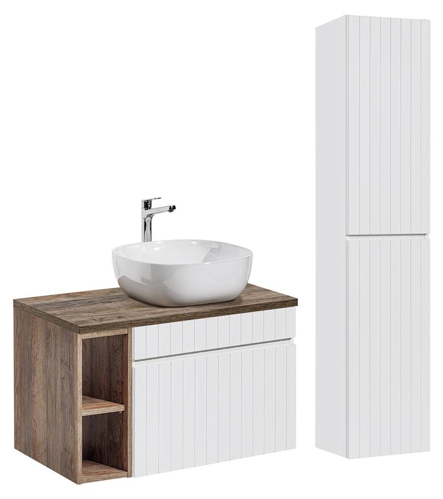 Waschtisch und Hängesäule 80cm Zelie mit 1 Schublade, Weiß