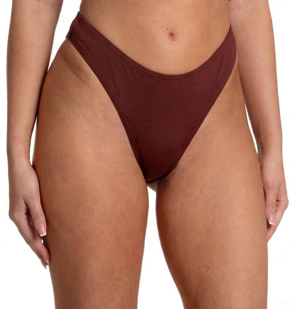 Aquarti Damen Bikinihose Thong Bottom Tanga Hohe Taille, Farbe: Schokoladenbraun, Größe: 42