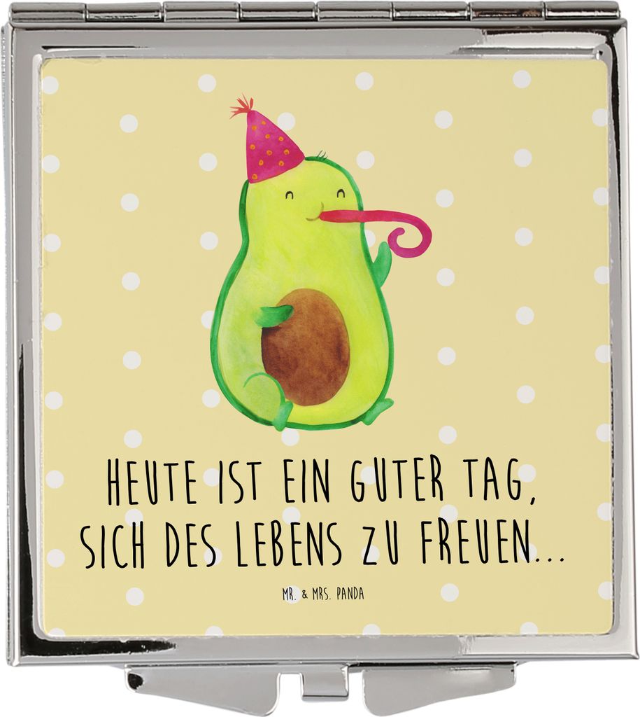 Mr. & Mrs. Panda Kleiner Spiegel Avocado Feier - Gelb Pastell - Geschenk, Feierlichkeit, Taschenspiegel, Handspiegel, Schminkspiegel, Frauen, Kosme...