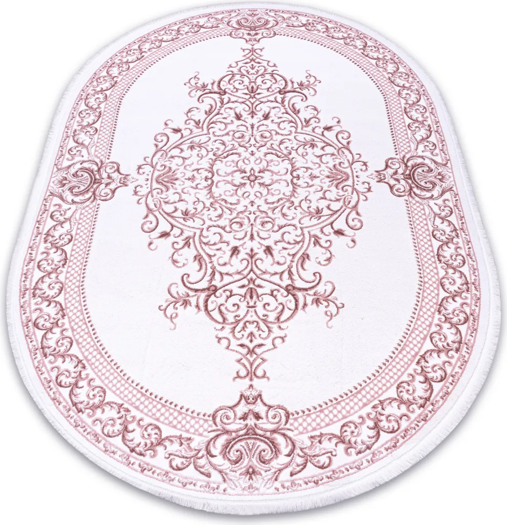 Grand Tapis de Passage Ovale 80x300 cm Coloris Ivoire et Rose Chic