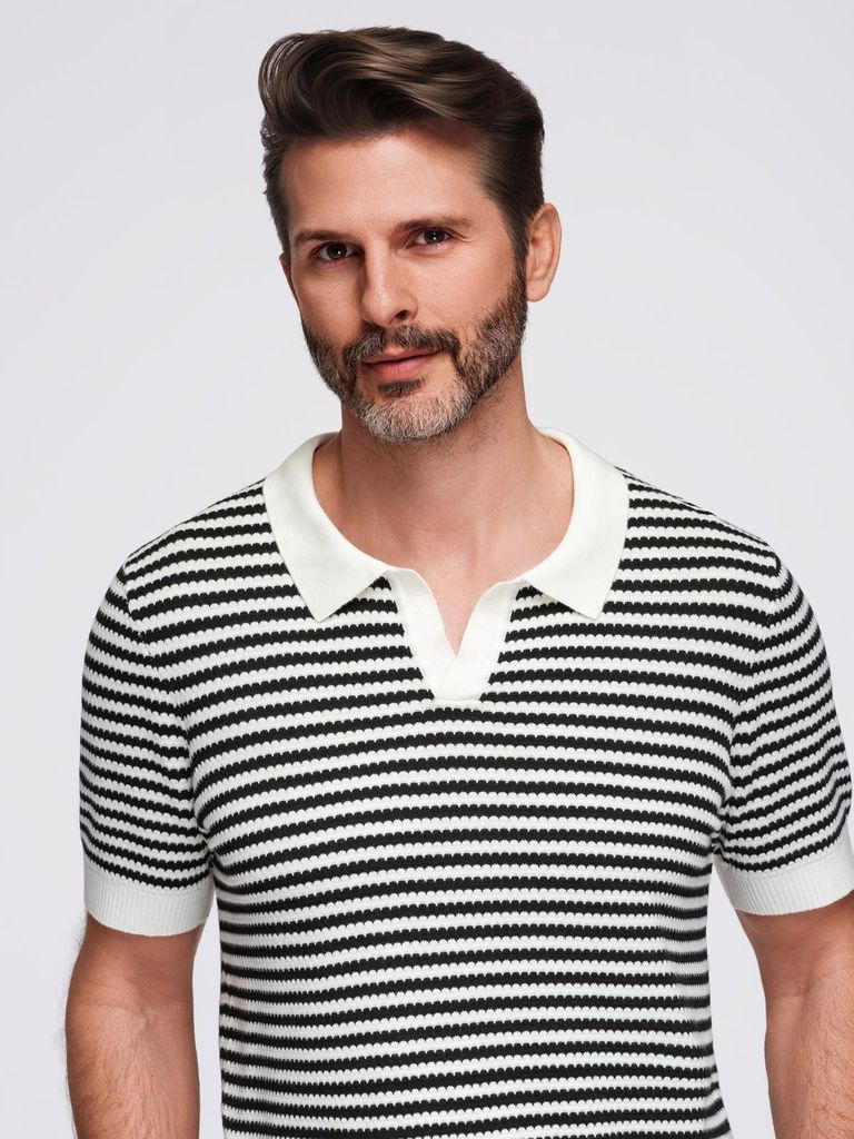 Ombre Clothing Herren-T-Shirt mit Kragen Sisnandus schwarz-weiss L