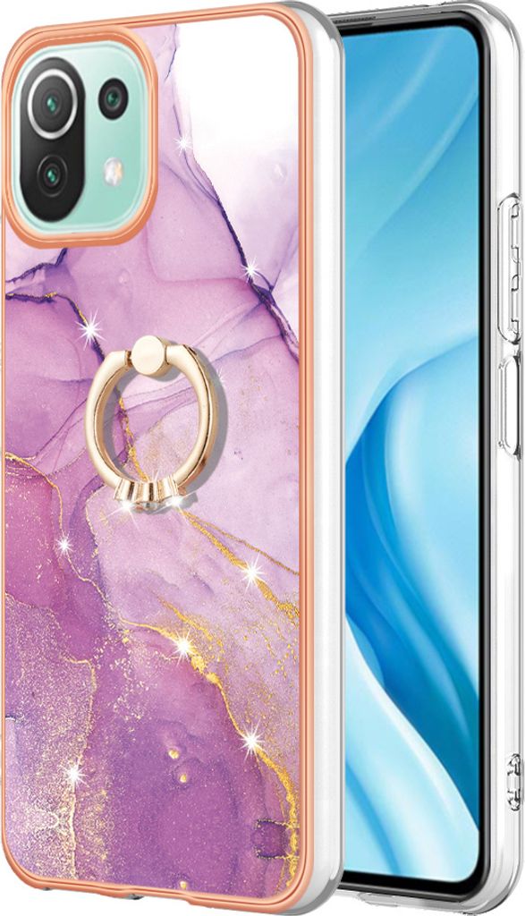 Hülle für Xiaomi Mi 11 Lite 5G Muster TPU Silikon Stoßdämpfer Bumper Schutzhülle mit Ring Ständer Pink