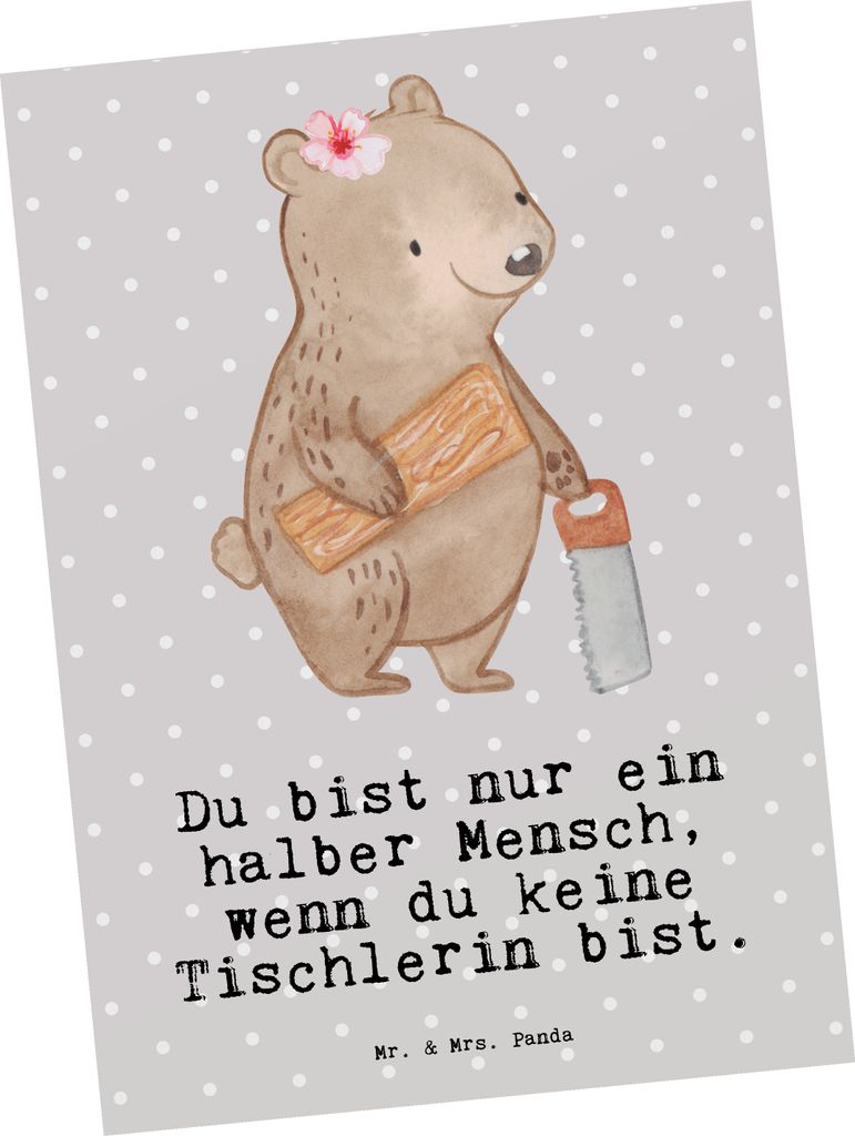 Mr. & Mrs. Panda Grußkarte Tischlerin Herz - Grau Pastell - Produktbild 