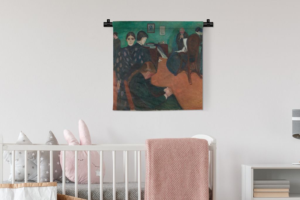 MuchoWow Wandteppich Wandbehang Der Tod im Krankenzimmer - Edvard Munch 60x60 cm Tapisserie Dekoration Wandtuch - Dekorationen - Wand Decke