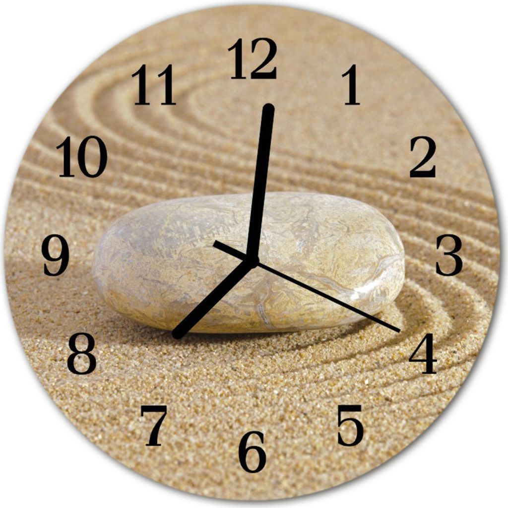 Glasuhr Wanduhr Küchenuhr Echt-Glas 30fi cm Stein Sand braun