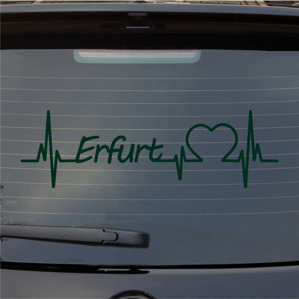 Heckscheibenaufkleber Erfurt Herzschlag Puls Stadt Liebe 55x17 cm Dunkelgrün Auto Aufkleber Sticker