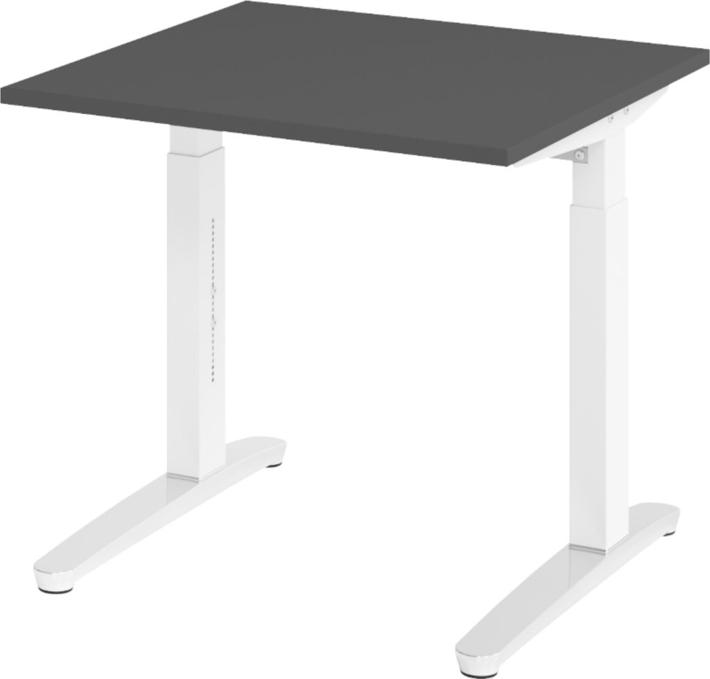 bümö Schreibtisch Serie-XB - Größe: 80 x 80 cm, Nachbildung: Graphit, Gestell: Weiß/Alu poliert