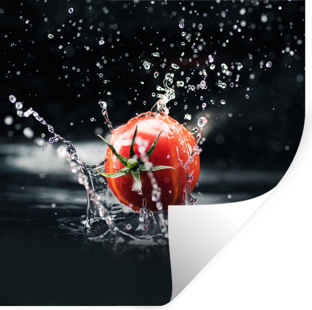 MuchoWow Wandtattoo Wandsticker Wandaufkleber Tomate - Gemüse - Stilleben - Wasser - Rot 80x80 cm Selbstklebend und Repositionierbar - Wierderve...