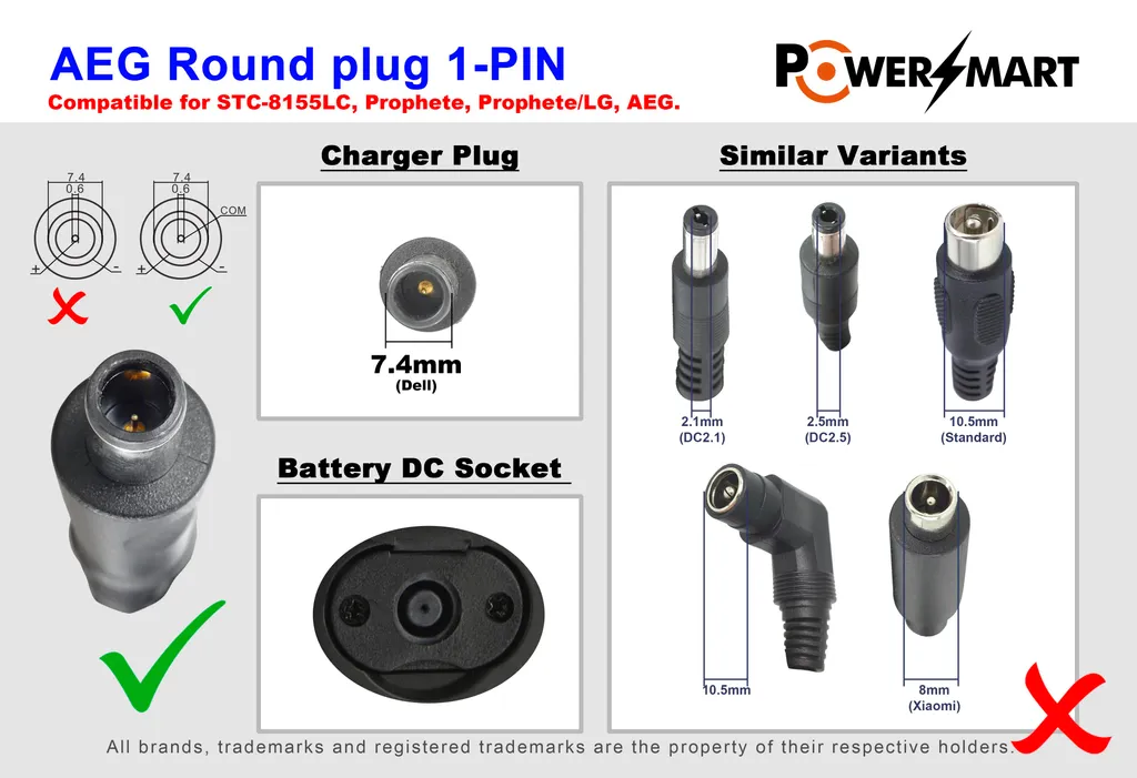 Chargeur Rapide 4A pour AEG 36V à Prise Ronde 7,4 / 5mm PowerSmart - 6