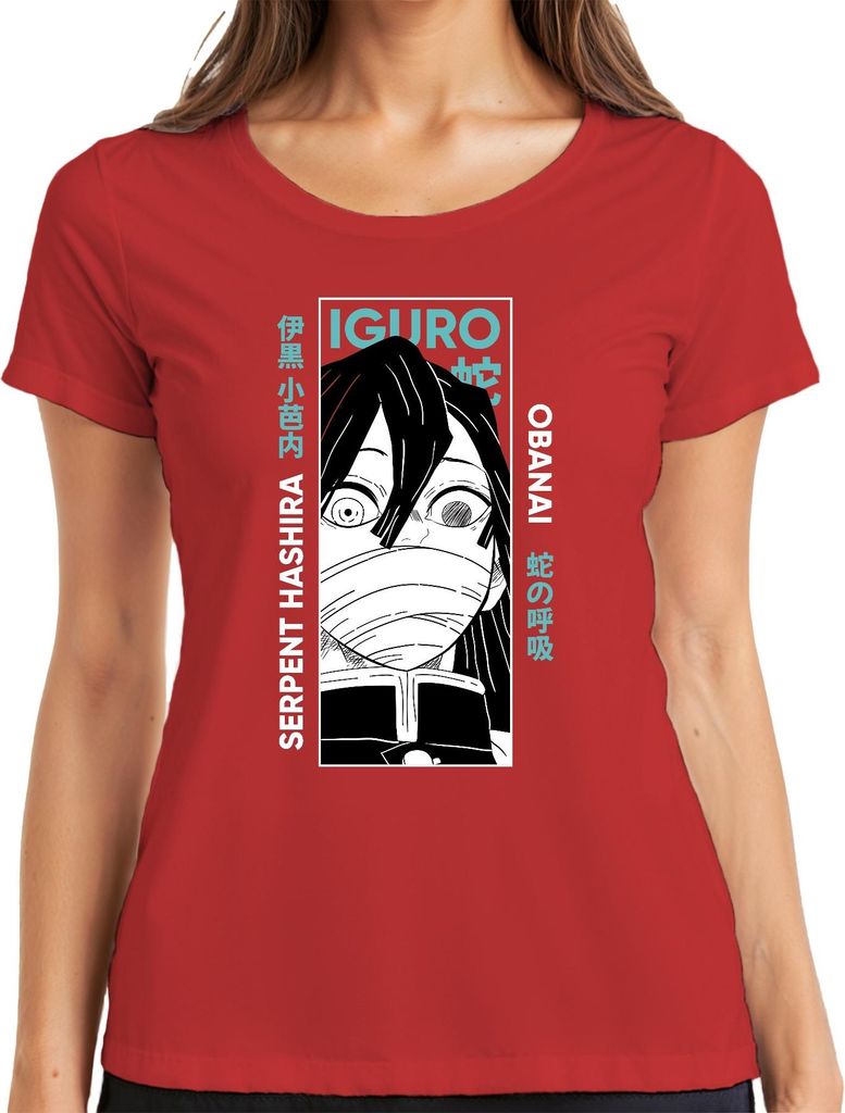 Iguro Obanai Serpent Hashira Dämonenjäger Anime Geschenk Japan Y2K Streetwear Damen T-Shirt, Rot, XXL