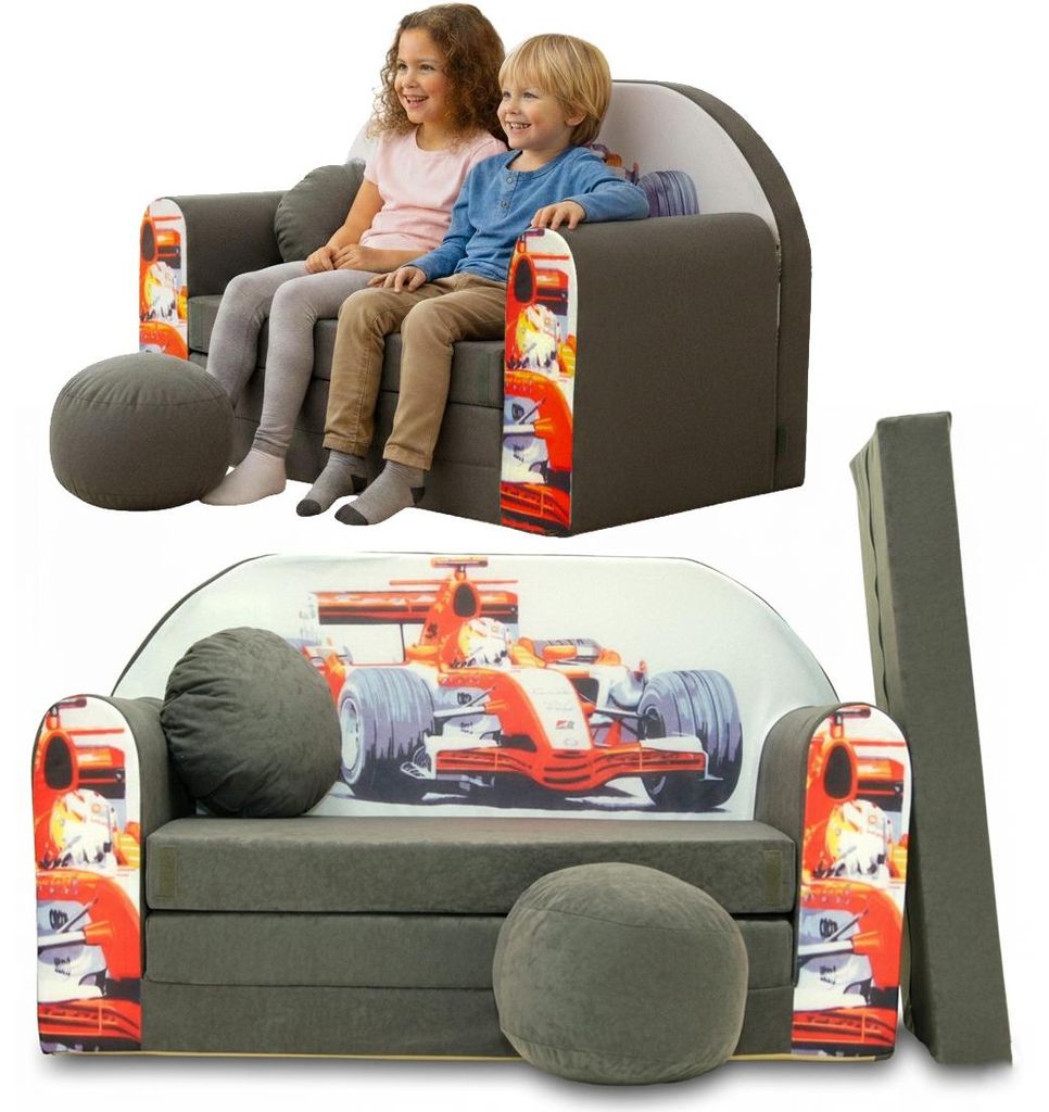 TUPPI Kindersofa Kinder Couch mit Schlaffunktion ausklappbar, 168x98cm, Set mit Kissen und Fußstütze, Spielsofa, Bettfunktion - Mädchen Jungen, ...