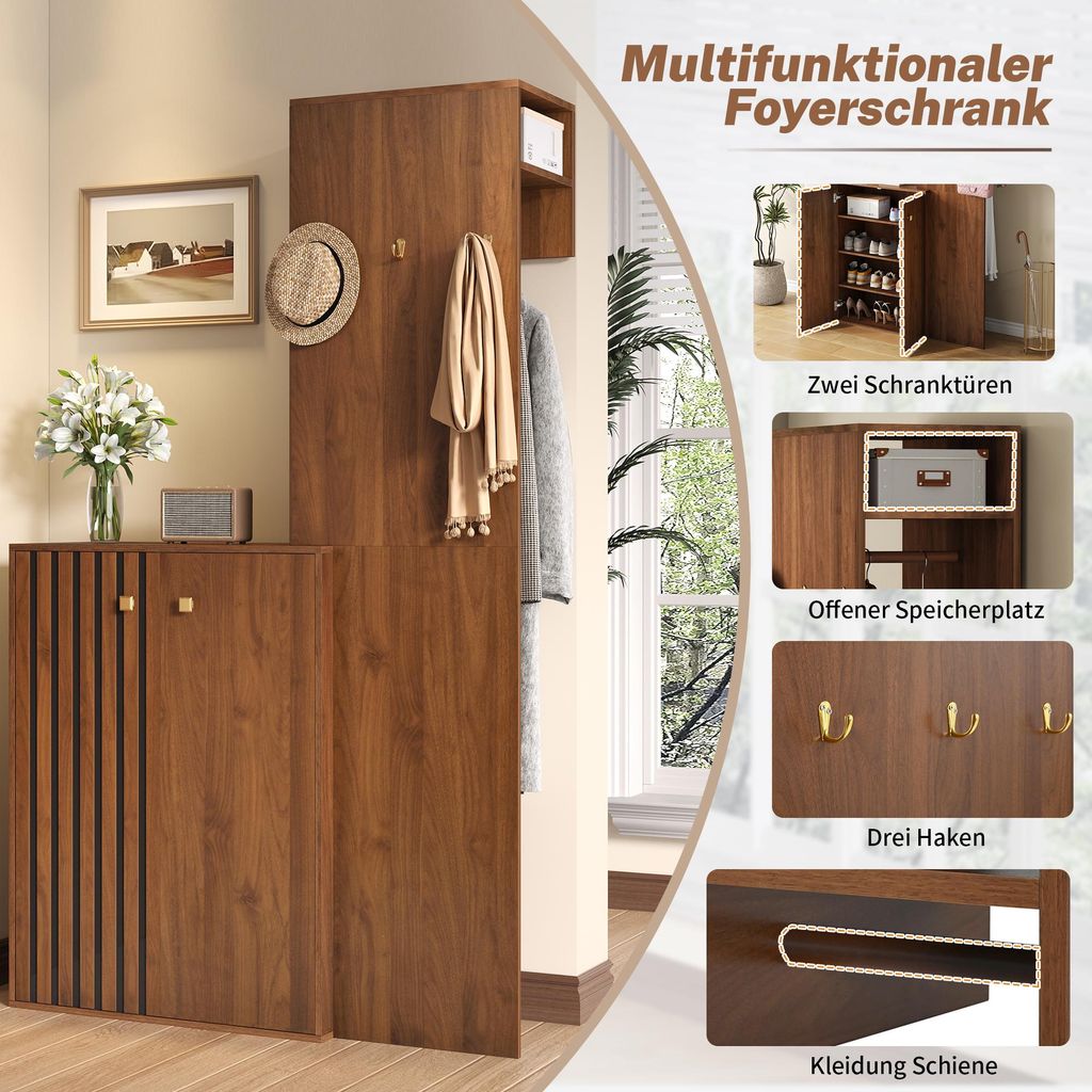 Merax Moderne Garderobe mit Wandmontage, Schuhschrank mit