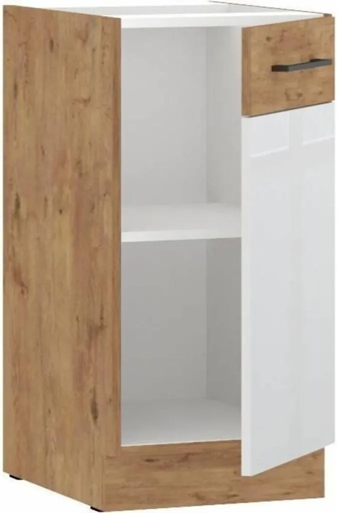 Colonne de rangement ROCK 40 cm avec porte battante Chêne Lancelot et Blanc