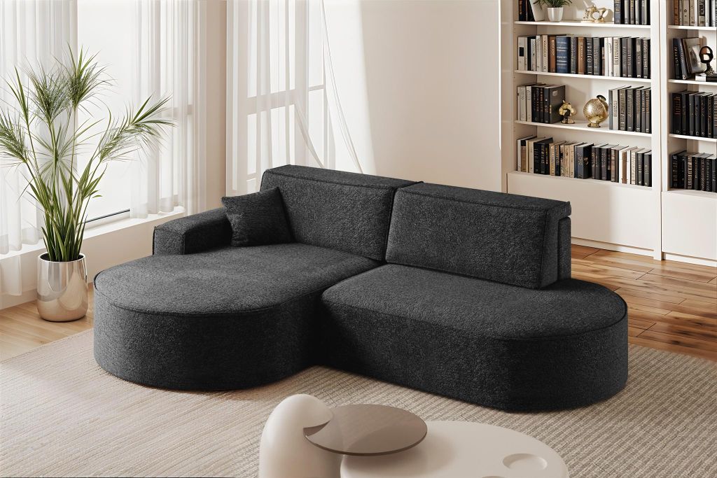 Ecksofa Schlafsofa Sofa VENEDIG Stoff Arena Schwarz Ottomane Links