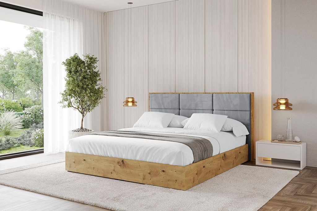 ALTDECOR Polsterbett mit Bettkasten - ENZO1 - 140x200 Grau Casablanca- Bett mit Matratze H3/H4, Kopfteil, Boxbett, Doppelbett mit Stauraum