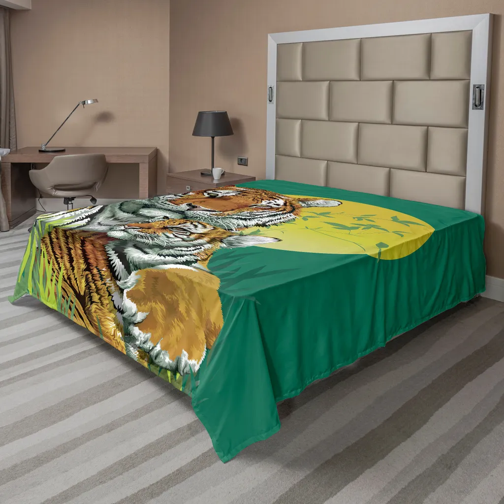 Drap de lit Safari ABAKUHAUS Tigres Jungle 275 x 260 cm Vert Jade