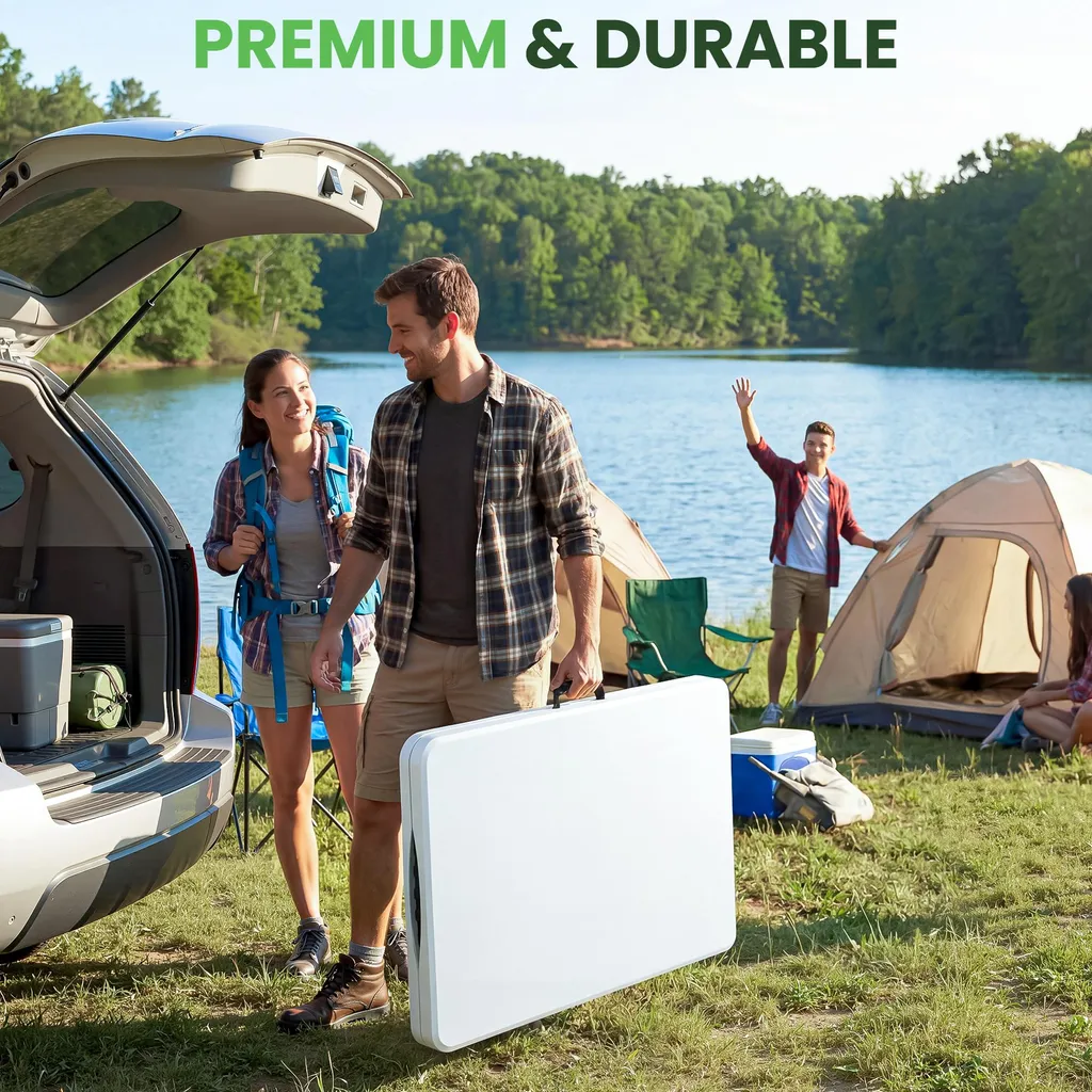 Table de camping pliable robuste et imperméable blanche avec poignée xDays - 6