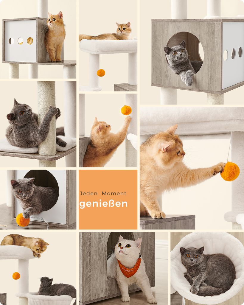 Feandrea Kratzbaum, mit Katzenklo-Schrank, 185cm, Produktbild 5