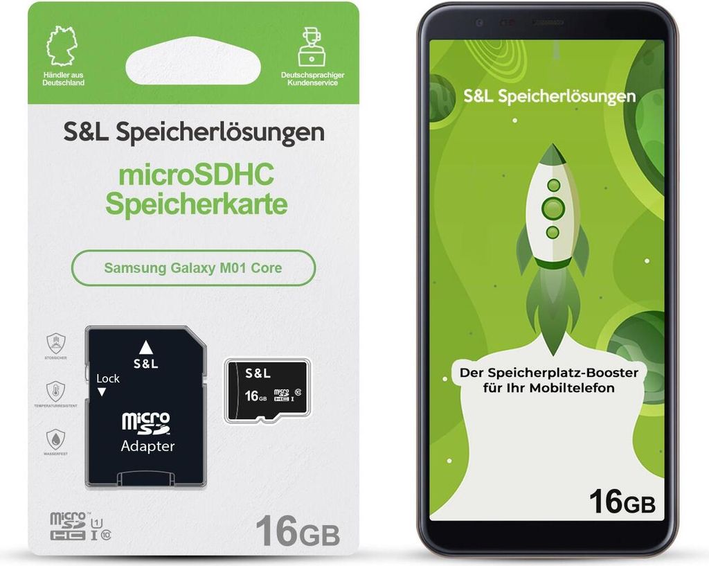 microSD Speicherkarte S&L für Samsung Galaxy M01 Core - Speicherkapazität: 16 GB