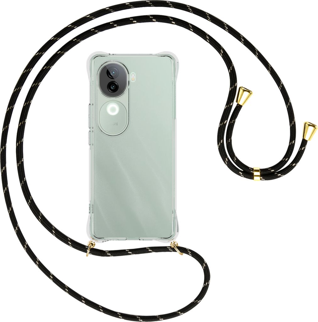 Handykette Backcover-Schutzhülle mit Band (Metall goldfarben) für Vivo iQOO Z9S 5G - schwarz/gold