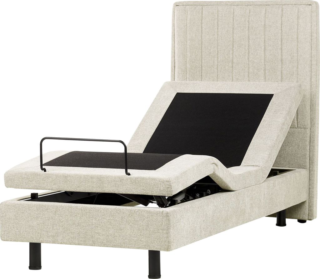 BELIANI Polsterbett Beige Stoffbezug Gesteppt 80x200 cm Elektrisch Verstellbar Fernbedienung Hohes Kopfteil Schlafzimmer Kinderzimmer Einzelbett