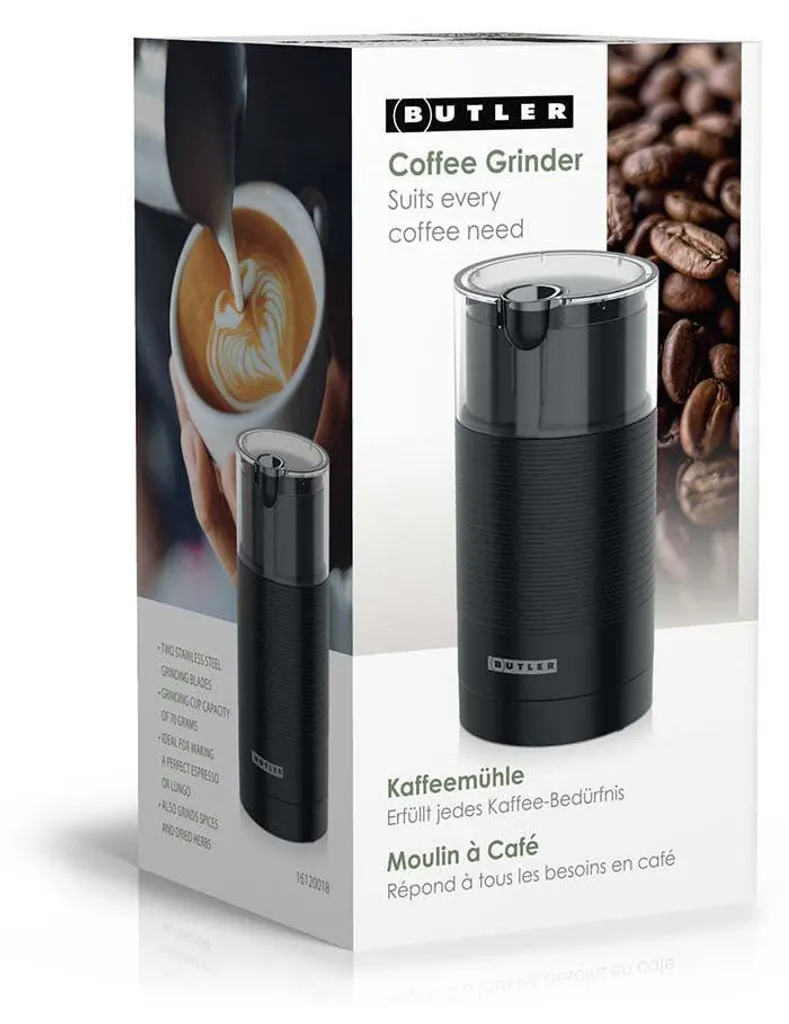Macinacaffè Design Nero 150W - Capacità 70g - Lama Acciaio Inox per Cucina - 6