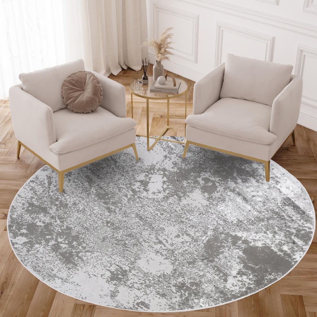 Tapiso Teppich CRYSTAL Rund Hellgrau Wohnzimmer Produktbild 