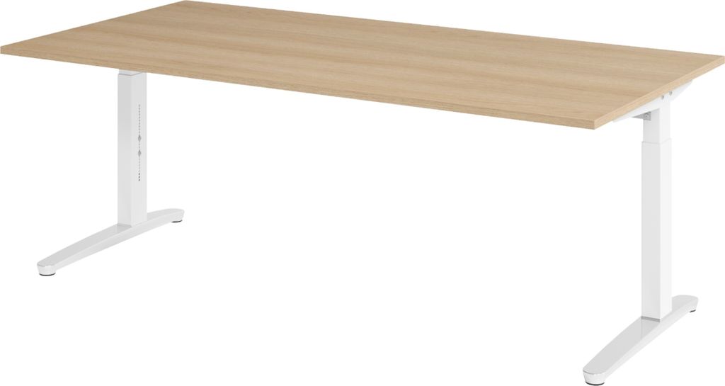 bümö Schreibtisch Serie-XB - Größe: 200 x 100 cm, Nachbildung: Eiche, Gestell: Weiß/Alu poliert