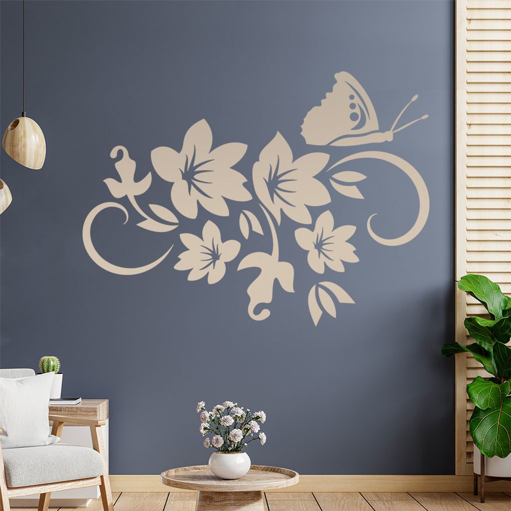 Falter Schmetterling Ranke Wandtattoo in 6 Größen - Wandaufkleber Wall Sticker - Dekoration, Küche, Wohnzimmer, Schlafzimmer, Badezimmer
