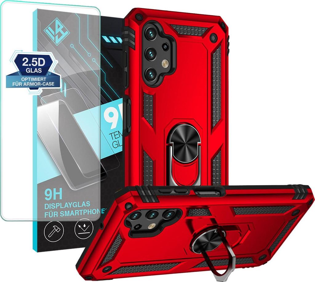 Armor Outdoor Handyhülle für Samsung Galaxy A13 Handy Panzer Case Schutzhülle mit 9H Displayglas Displayschutz Farbe: Rot