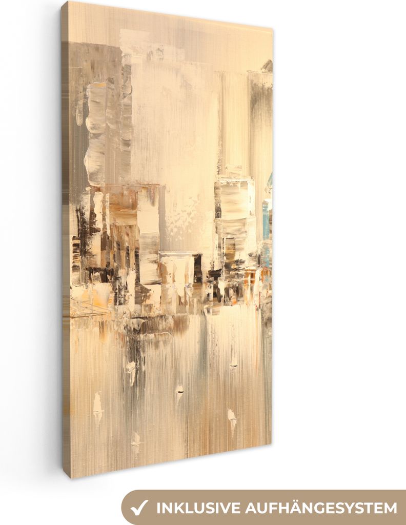 MuchoWow - Leinwandbilder - Gemälde - Öl - Abstrakt - Skyline, Wandbild, Wanddeko Bilder Wohnzimmer, 40x80 cm