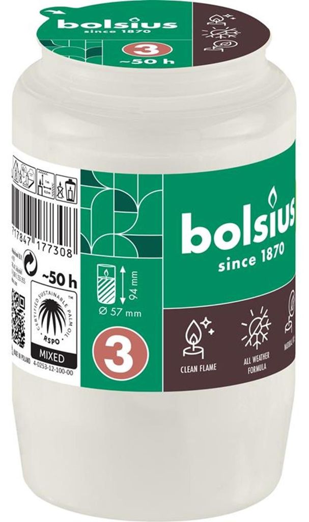 Riempimento Bolsius, 50 h, 152 g, 57 x 94 mm, per luce Immagine del prodotto 