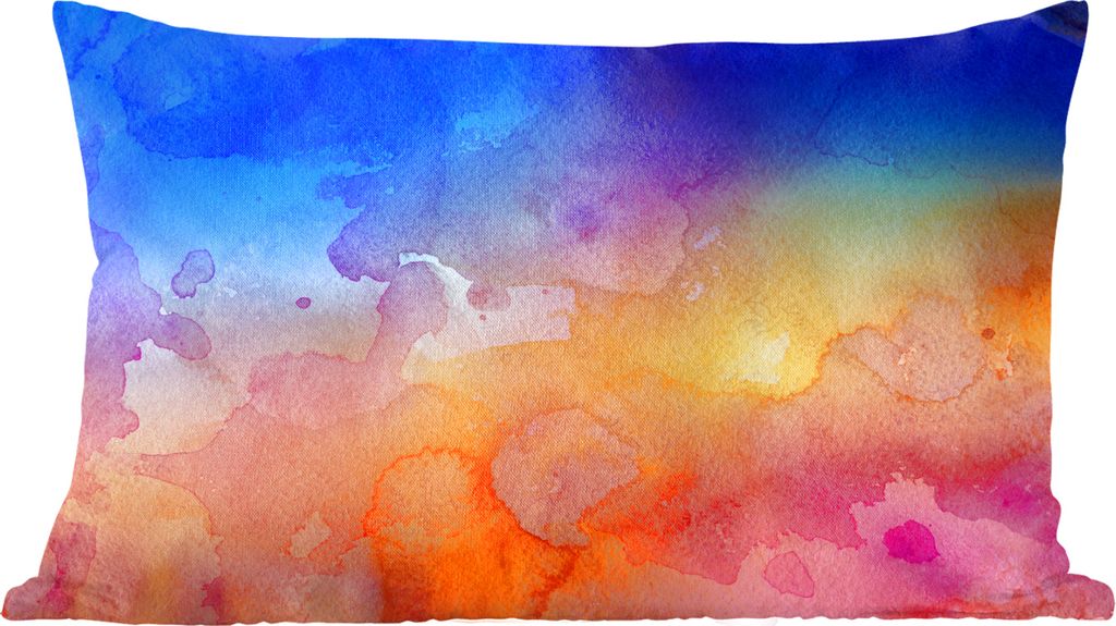 MuchoWow Zierkissen Sofakissen Wohnzimmer Dekokissen 50x30 cm Wasserfarben - Gelb - Blau - Orange - Wohnzimmerdekoration - Polster mit Photo