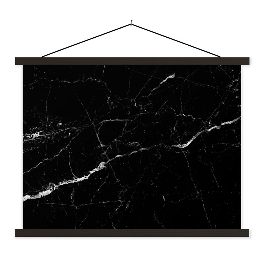 MuchoWow Textilposter Marmor - Schwarz - Marmoroptik - Weiß - Luxus - Stein 150x113 cm mit schwarzem Rahmen - Wohnzimmer