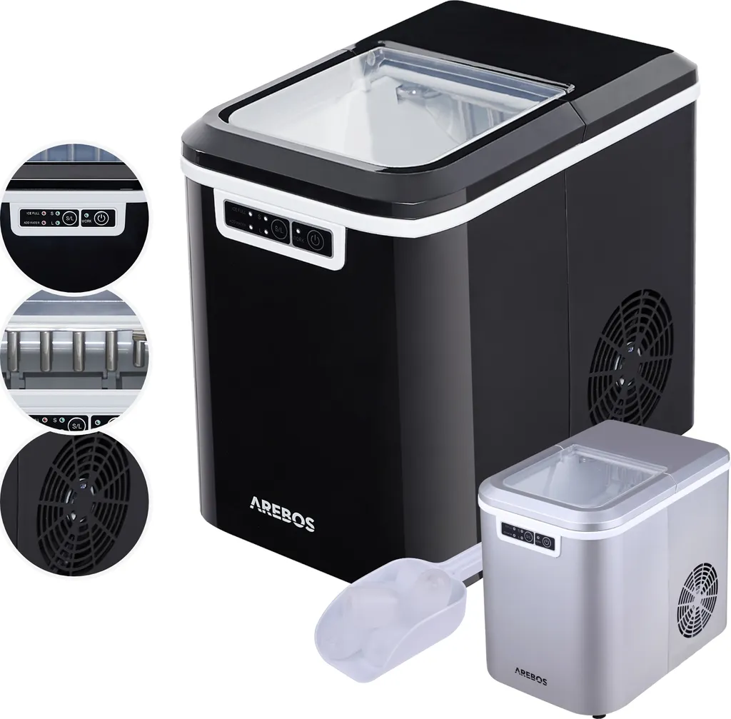 Fabbricatore Ghiaccio AREBOS 12kg/24h Nero | Macchina Ghiaccio Casa Professionale